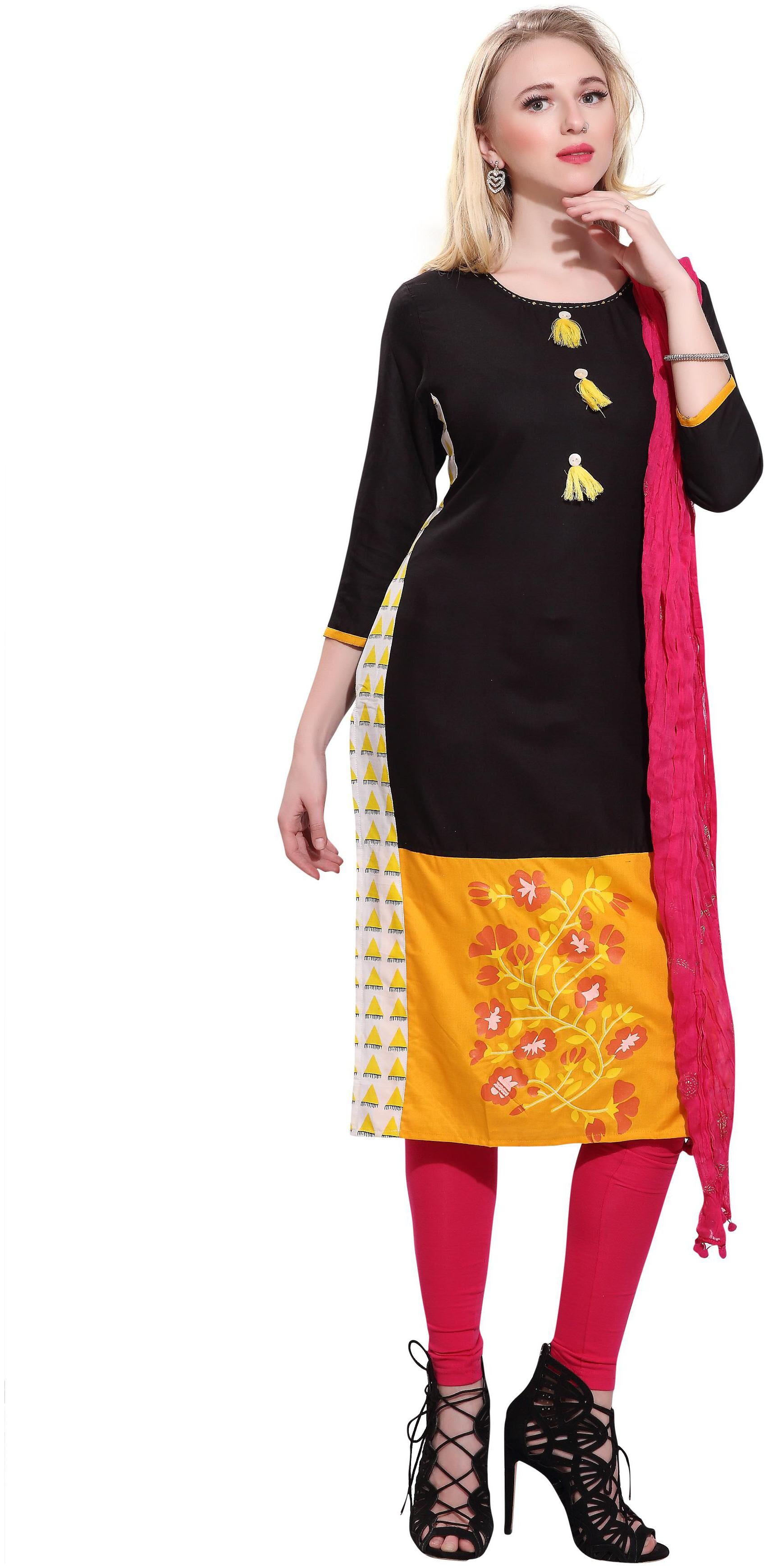 

Avanya Women Rayon Straight Kurta with Legging Dupatta Set