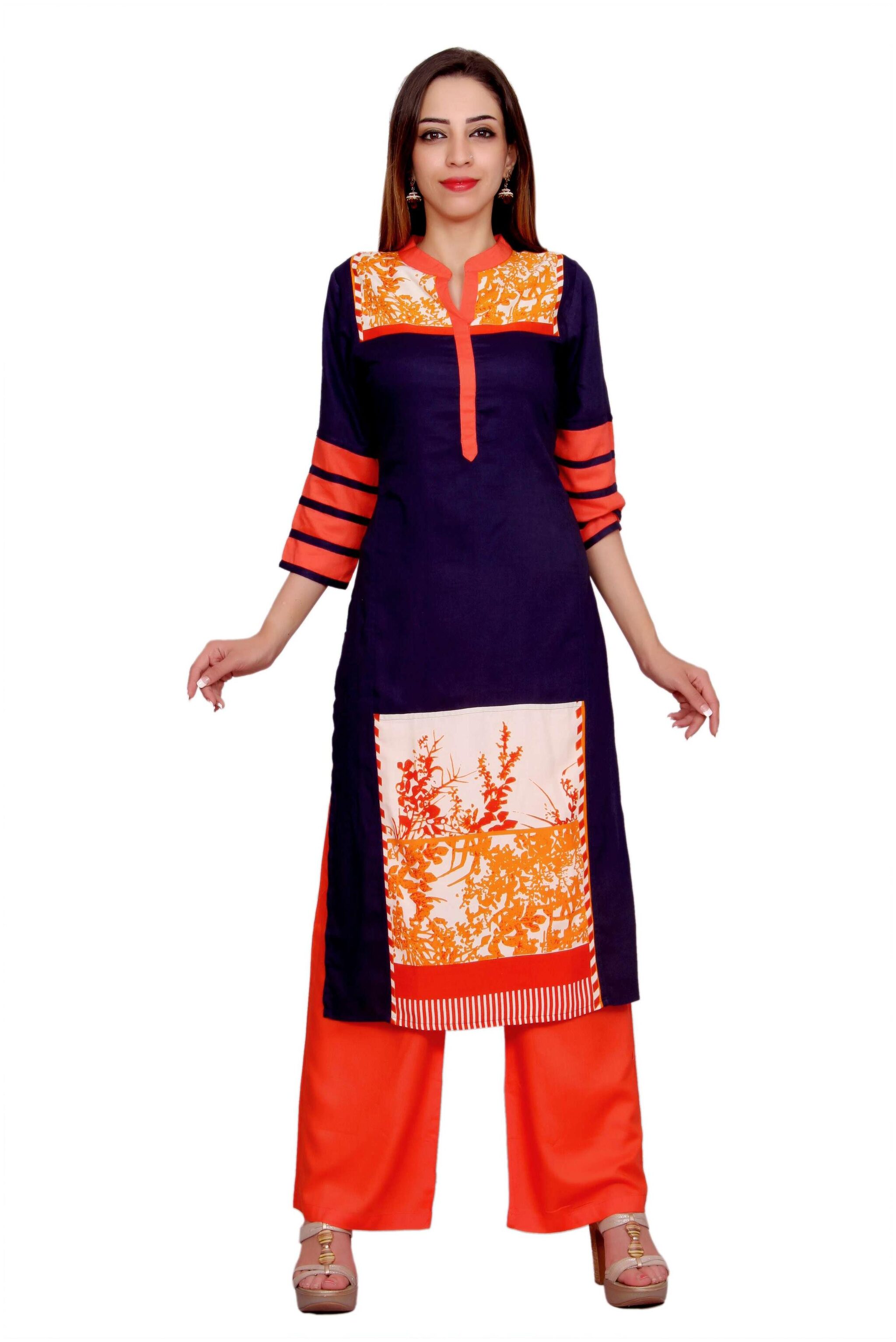 

Avanya Women Blue Printed Straight Kurta