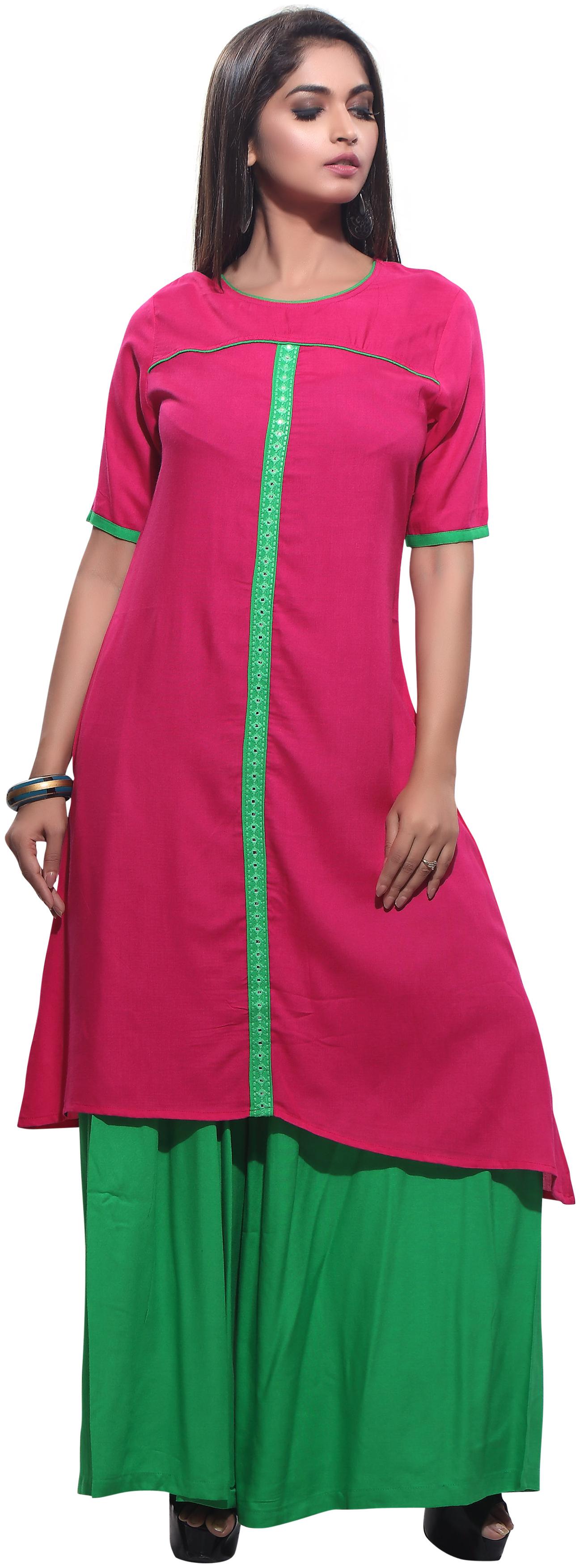 

Avanya Women s Solid Rayon A-Line Kurta