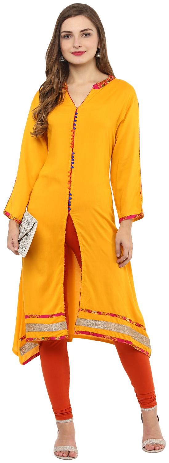 

Avanya Women s Solid Rayon A-Line Kurta