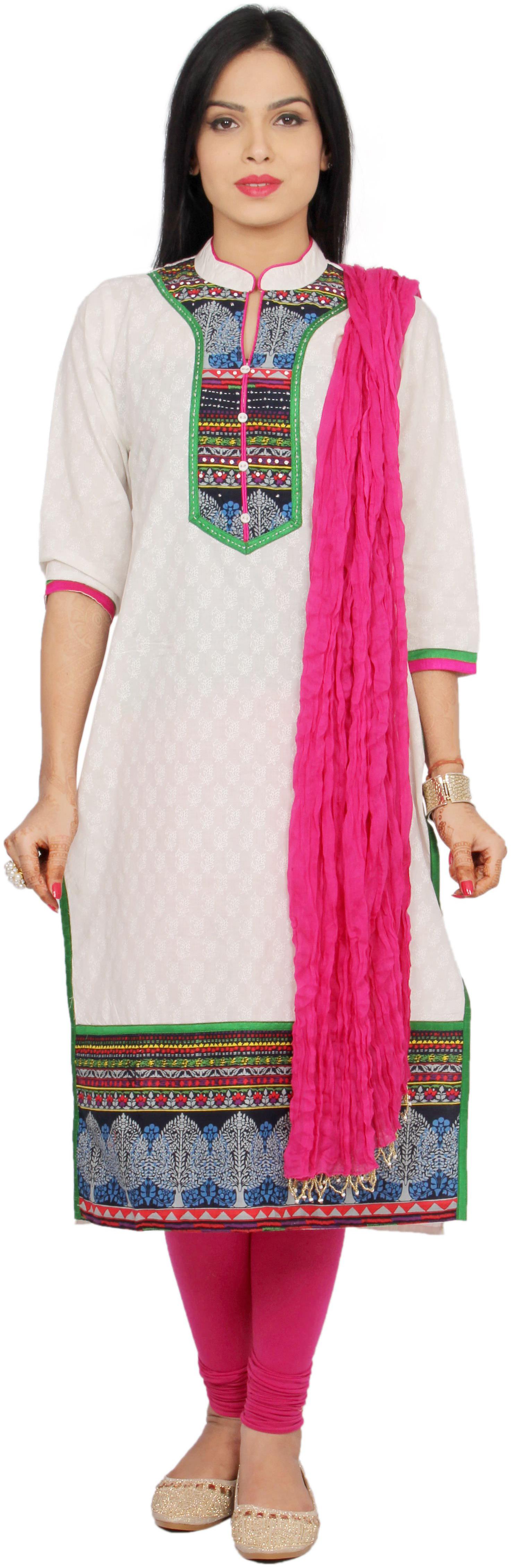 

Avanya Women Cotton Straight Kurta with Legging Dupatta Set