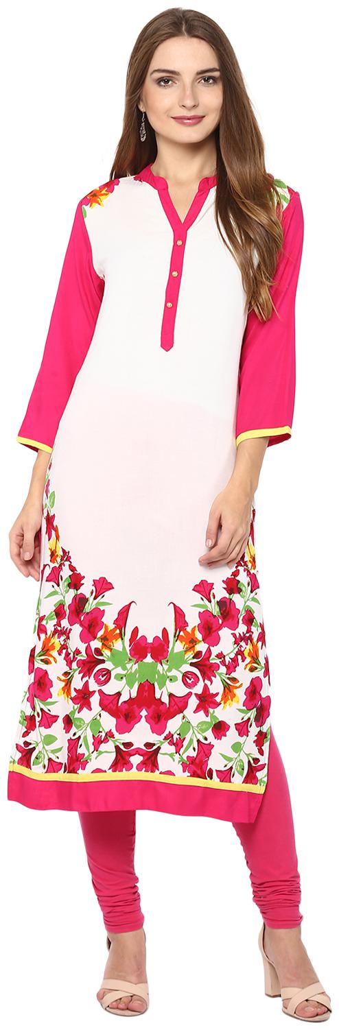 

Avanya Women Pink Printed Straight Kurta
