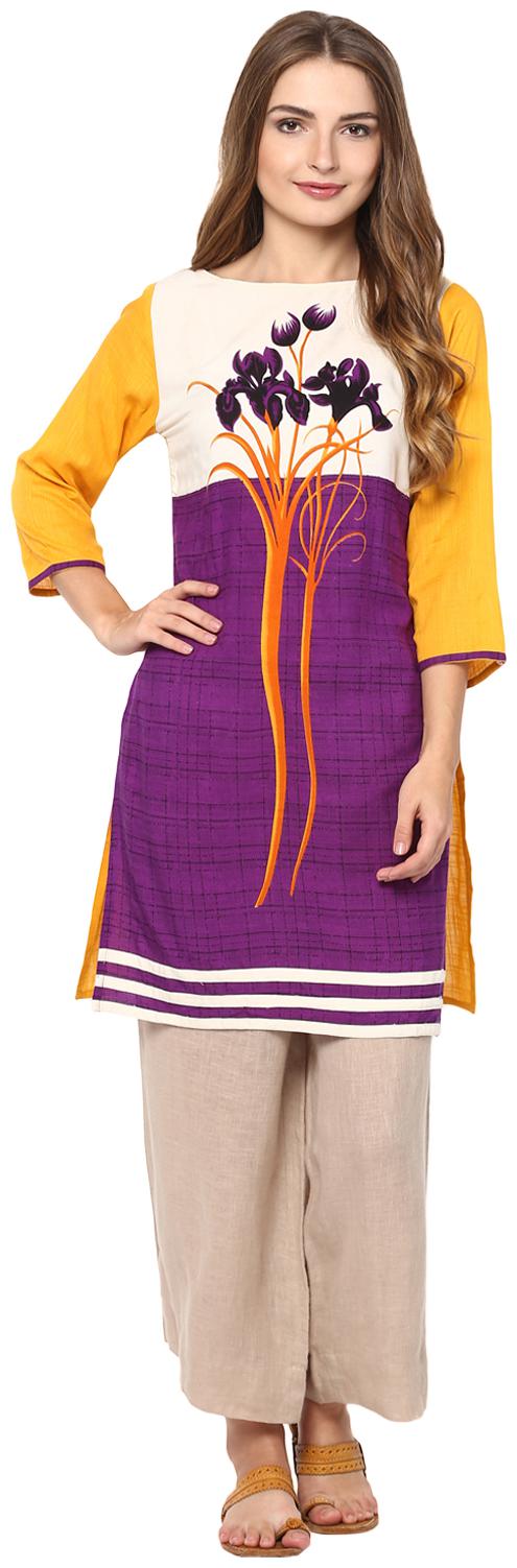 

Avanya Women Purple Printed Straight Kurta