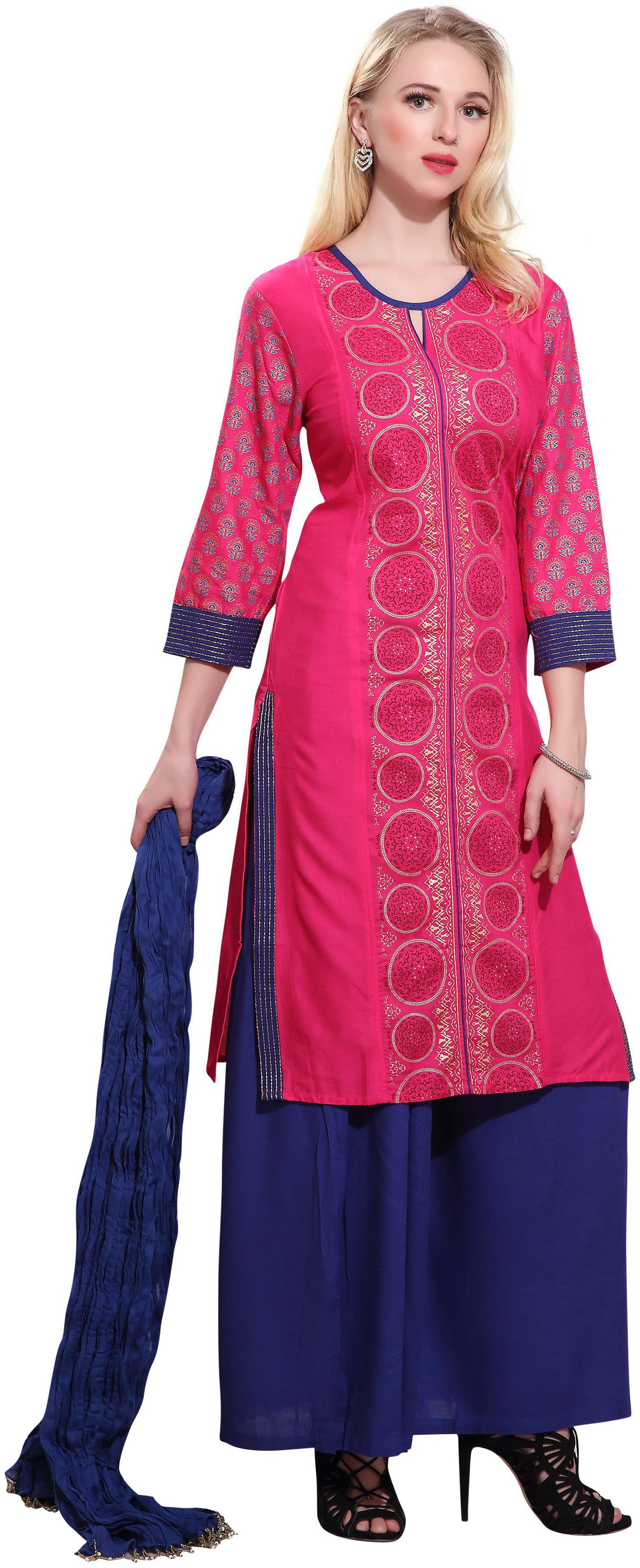 

Avanya Women Rayon Straight Kurta with Palazzo Dupatta Set