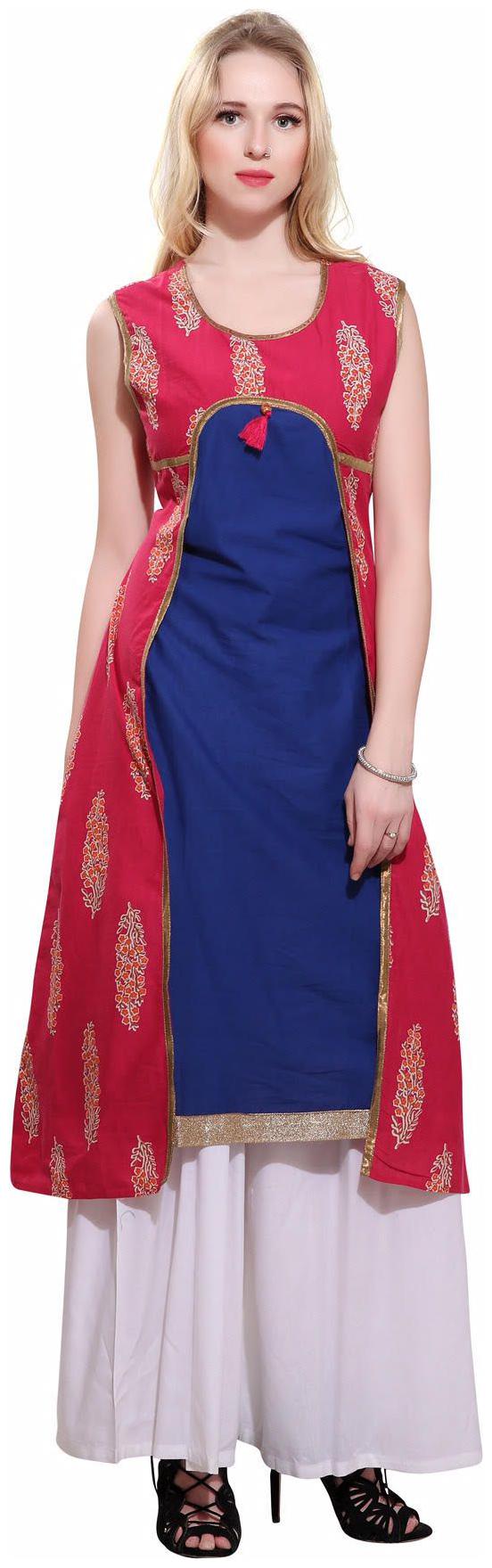 

Avanya Women Pink Printed Layered Kurta