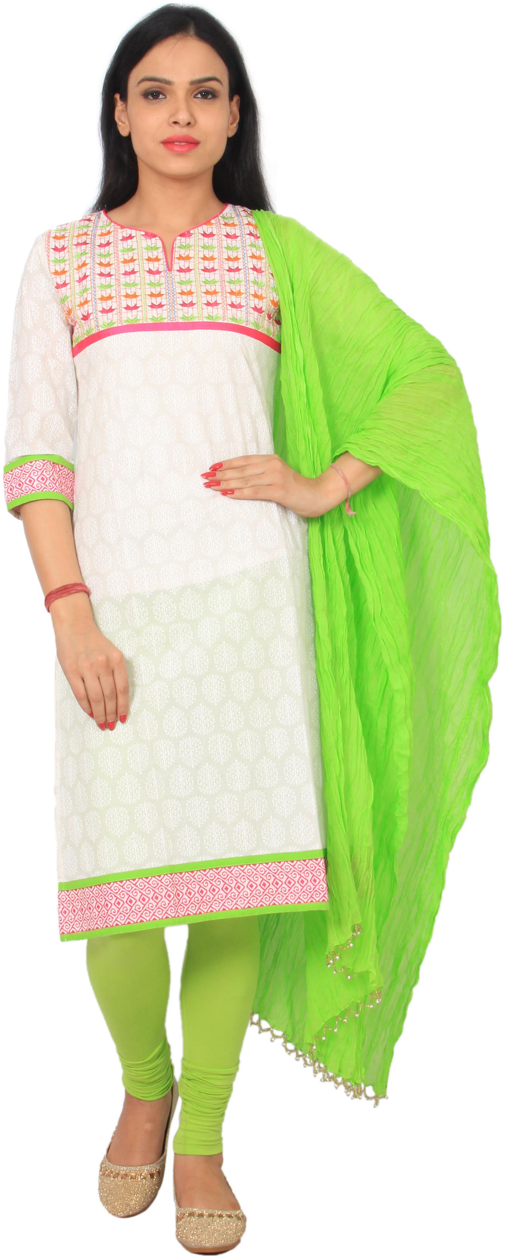 

Avanya Women Cotton Straight Kurta with Legging Dupatta Set