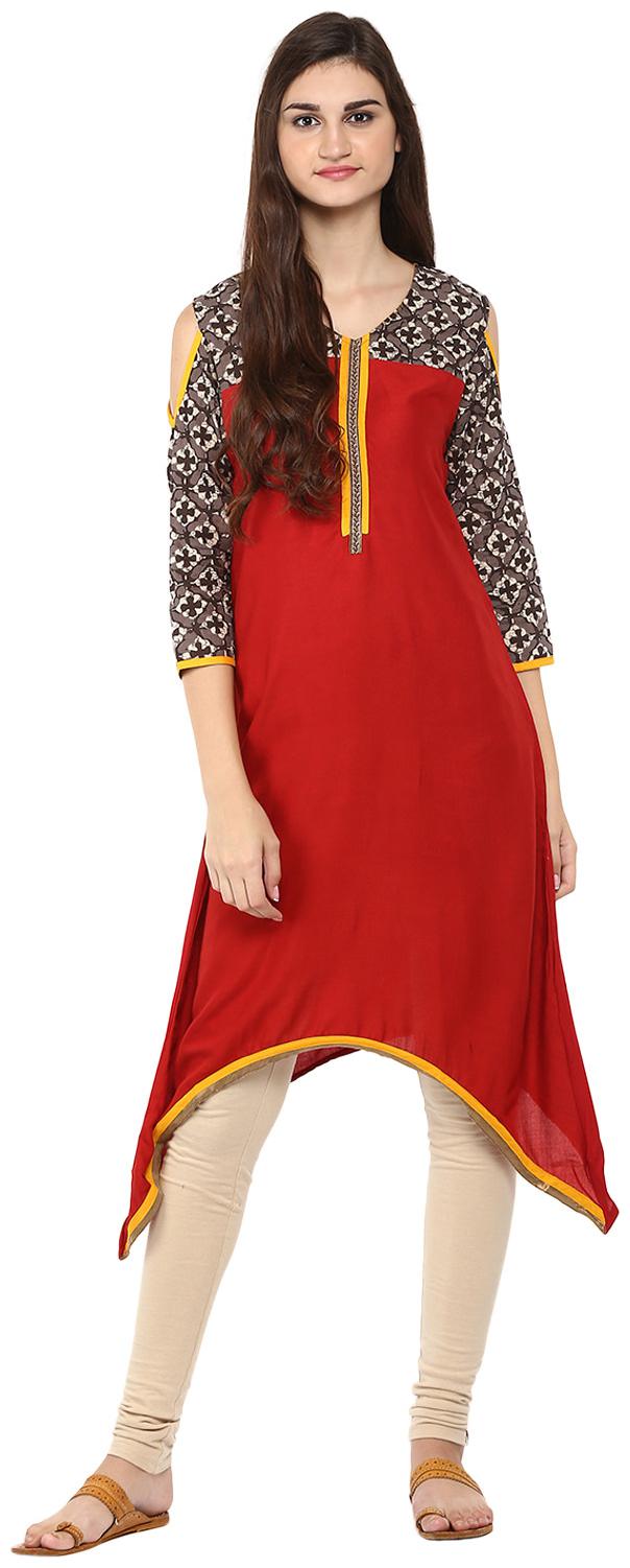 

Avanya Women s Solid Rayon A-Line Kurta