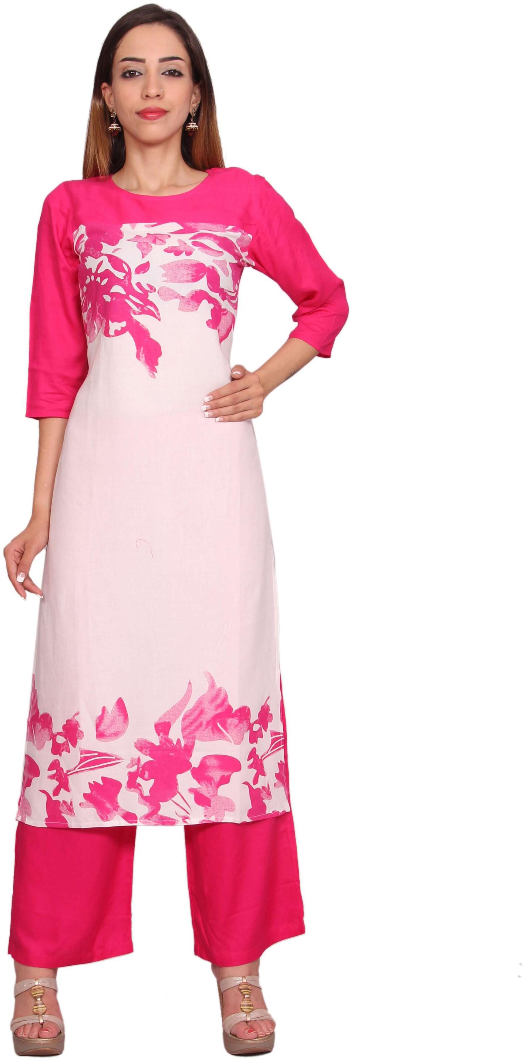 

Avanya Women Pink Printed Straight Kurta