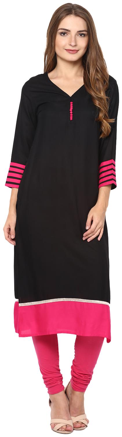 

Avanya Women Black Solid Straight Kurta