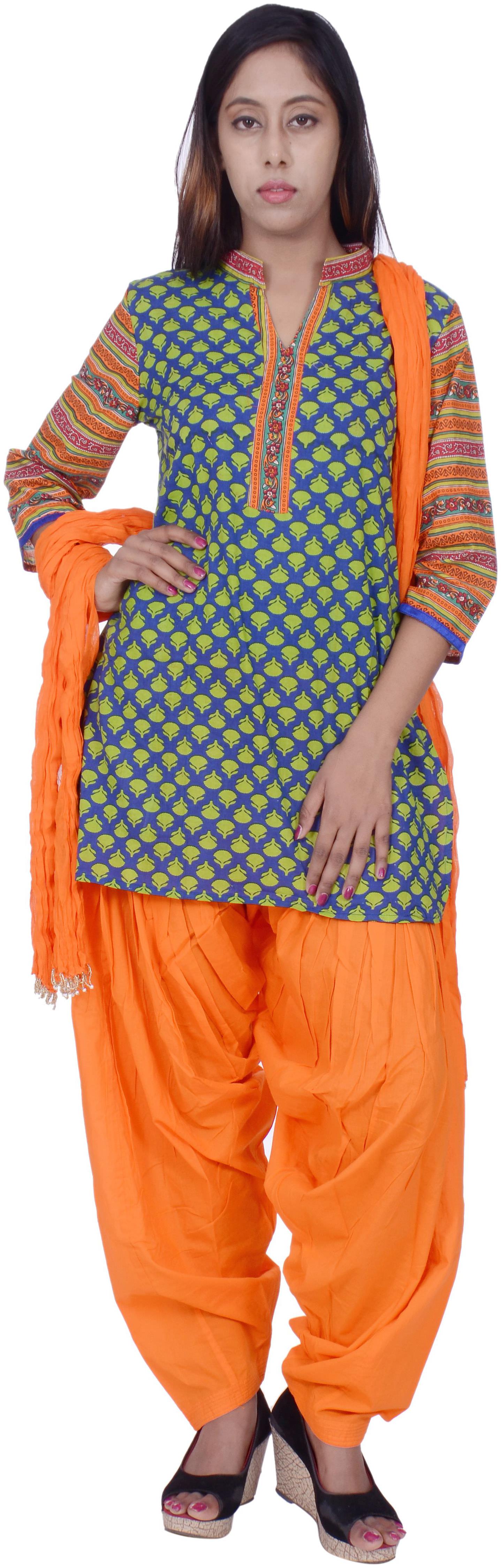 

Avanya Women Cotton Straight Short Kurta with Patiala Dupatta Set