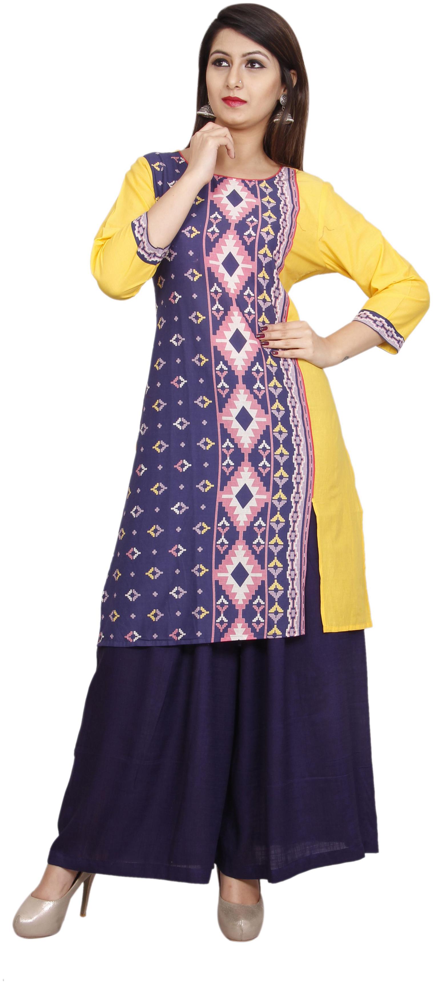 

Avanya Women Blue Printed Straight Kurta