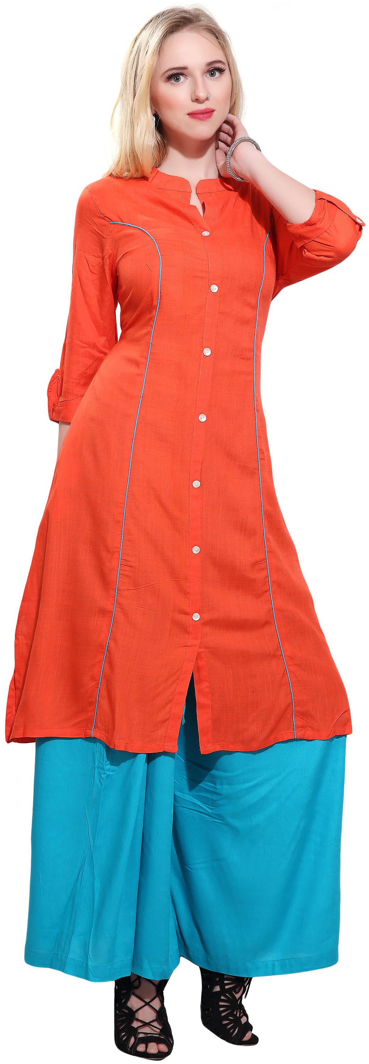 

Avanya Women Orange Printed Straight Kurta