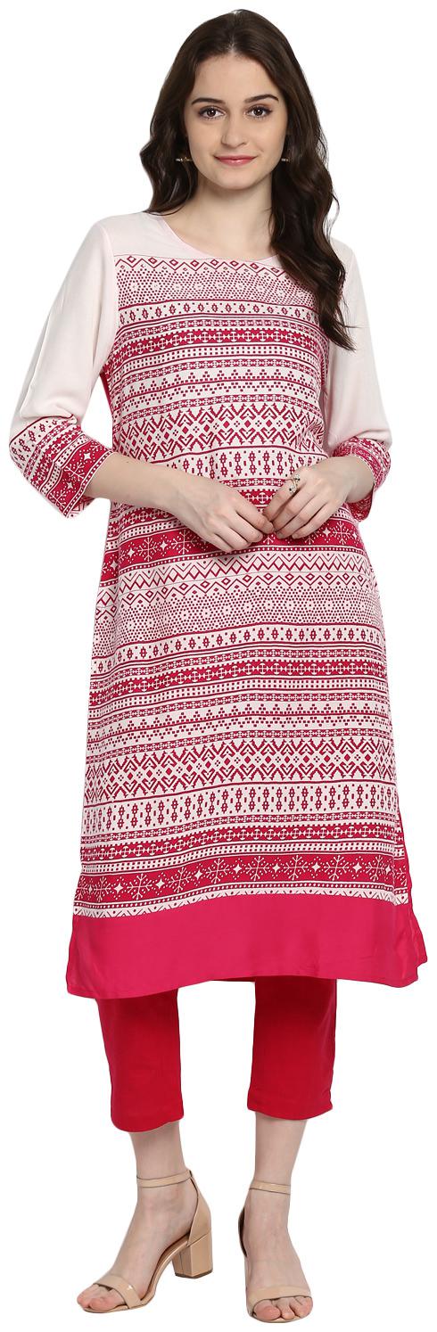 

Avanya Women Pink Printed Straight Kurta