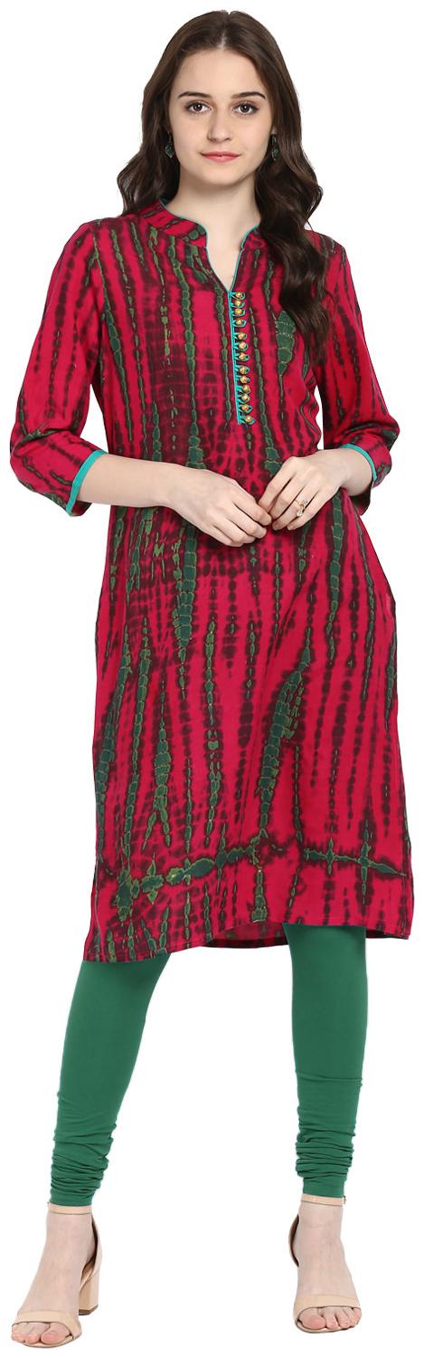 

Avanya Women Pink Printed Straight Kurta