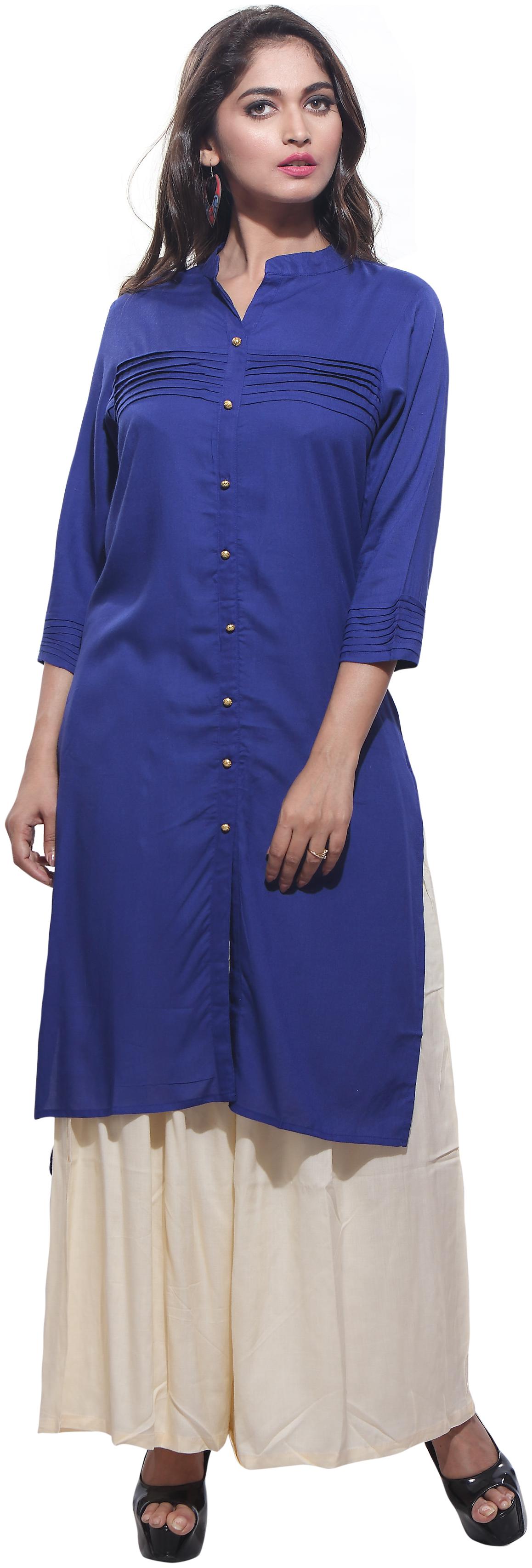 

Avanya Women Blue Solid Straight Kurta