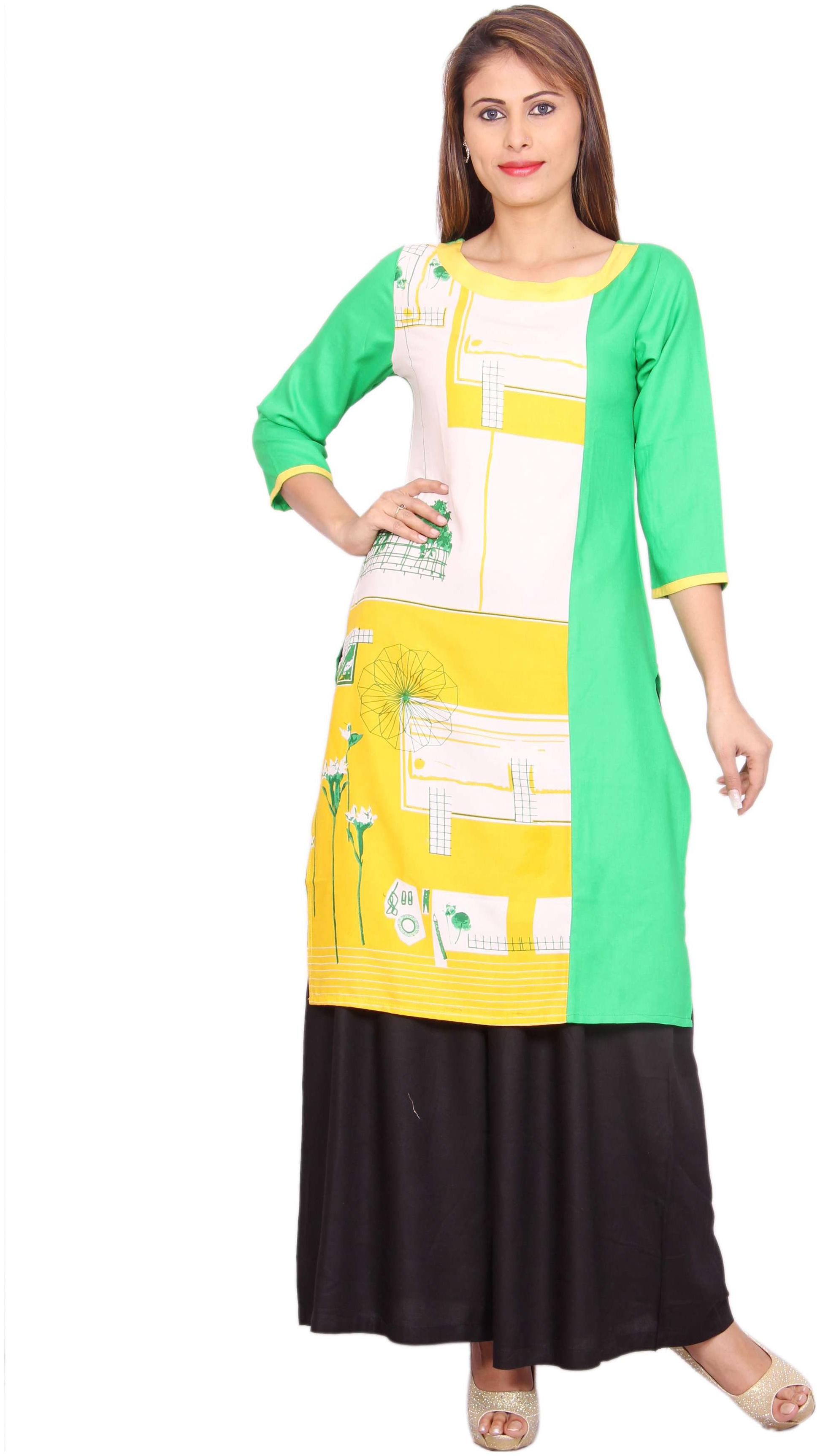 

Avanya Women Green Printed Straight Kurta