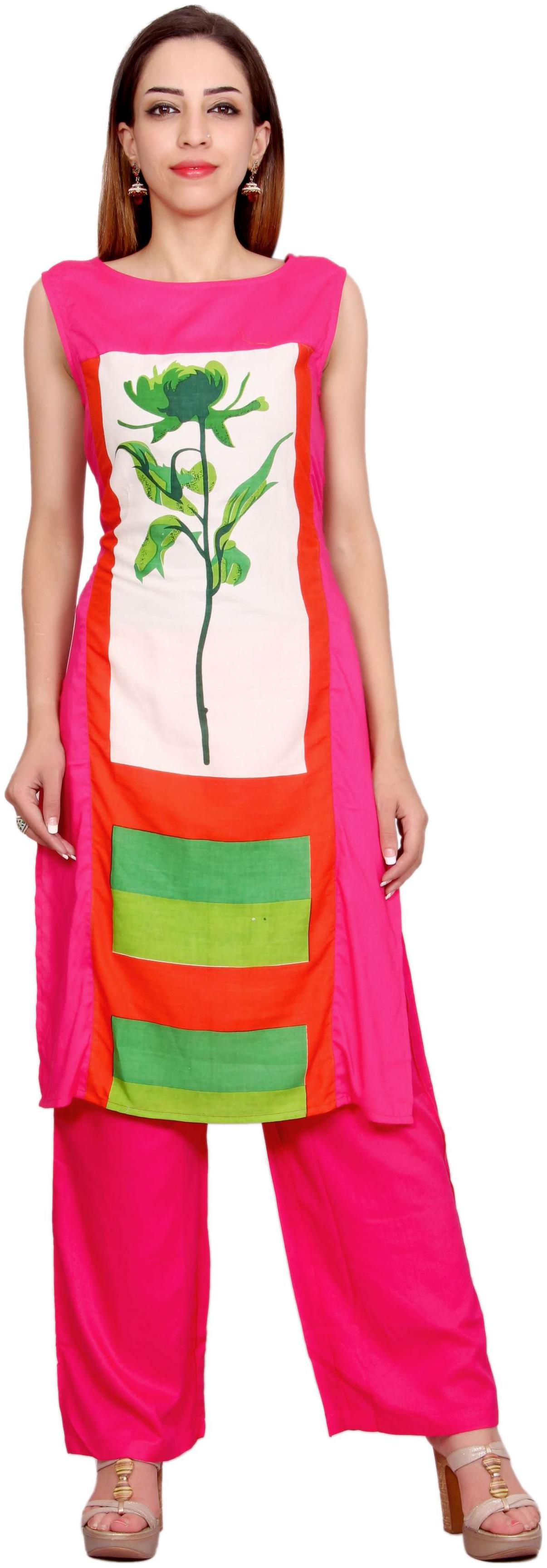 

Avanya Women Pink Printed Straight Kurta