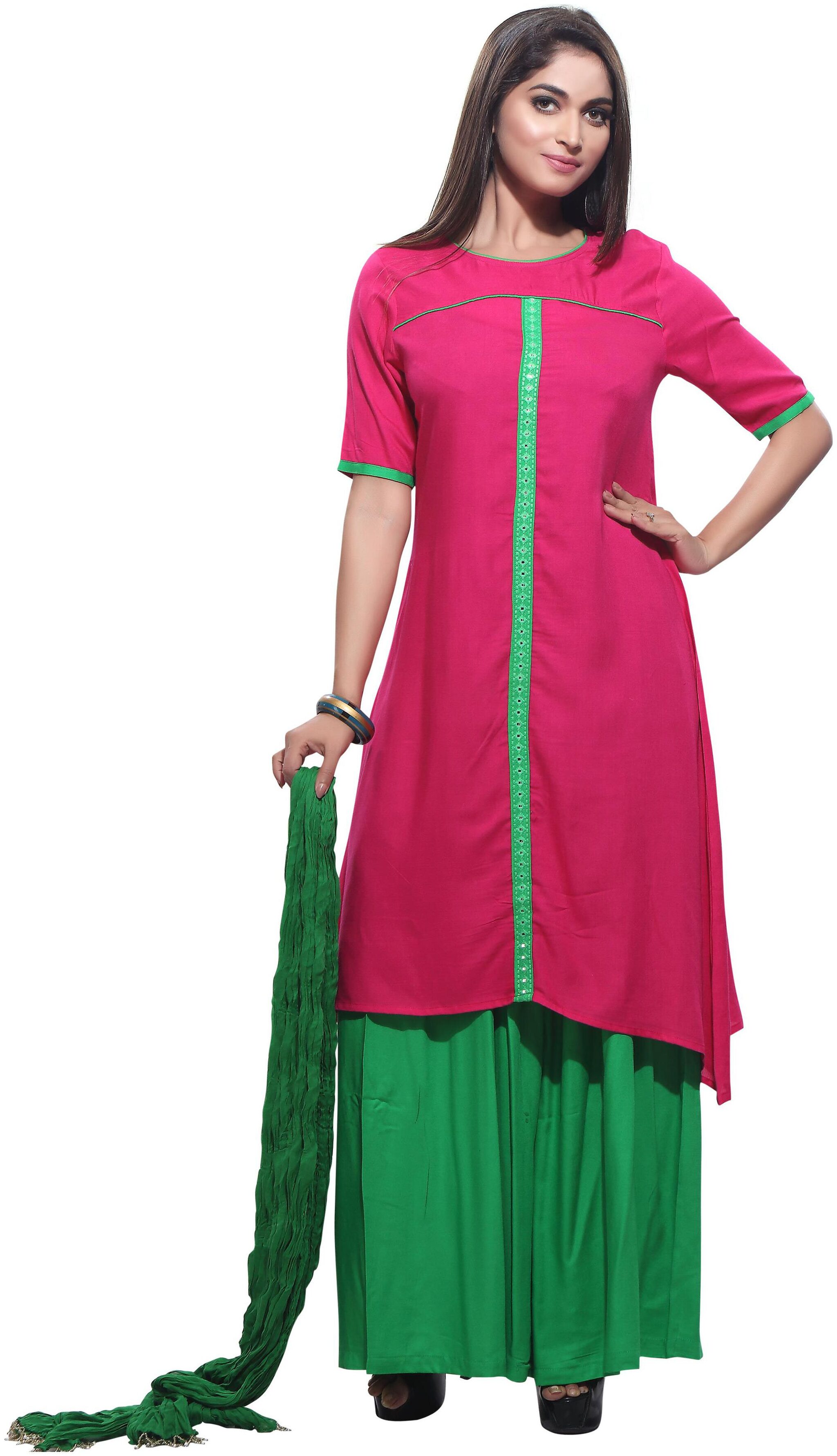 

Avanya Women Rayon A-Line Kurta with Palazzo Dupatta Set