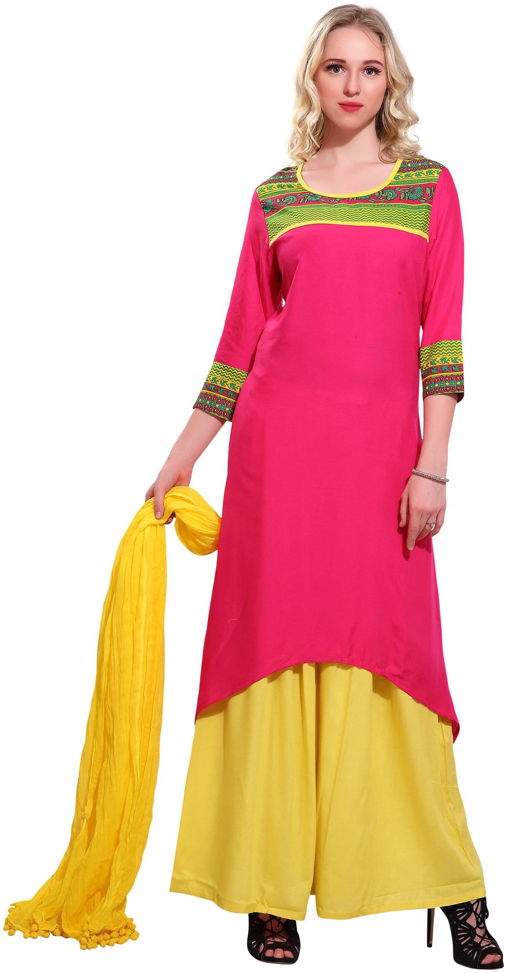

Avanya Women Rayon A-Line Kurta with Palazzo Dupatta Set
