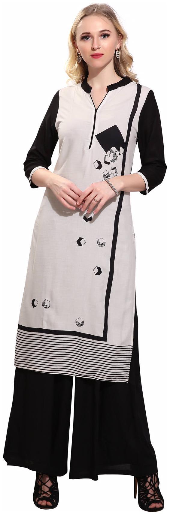 

Avanya Women White Printed Straight Kurta