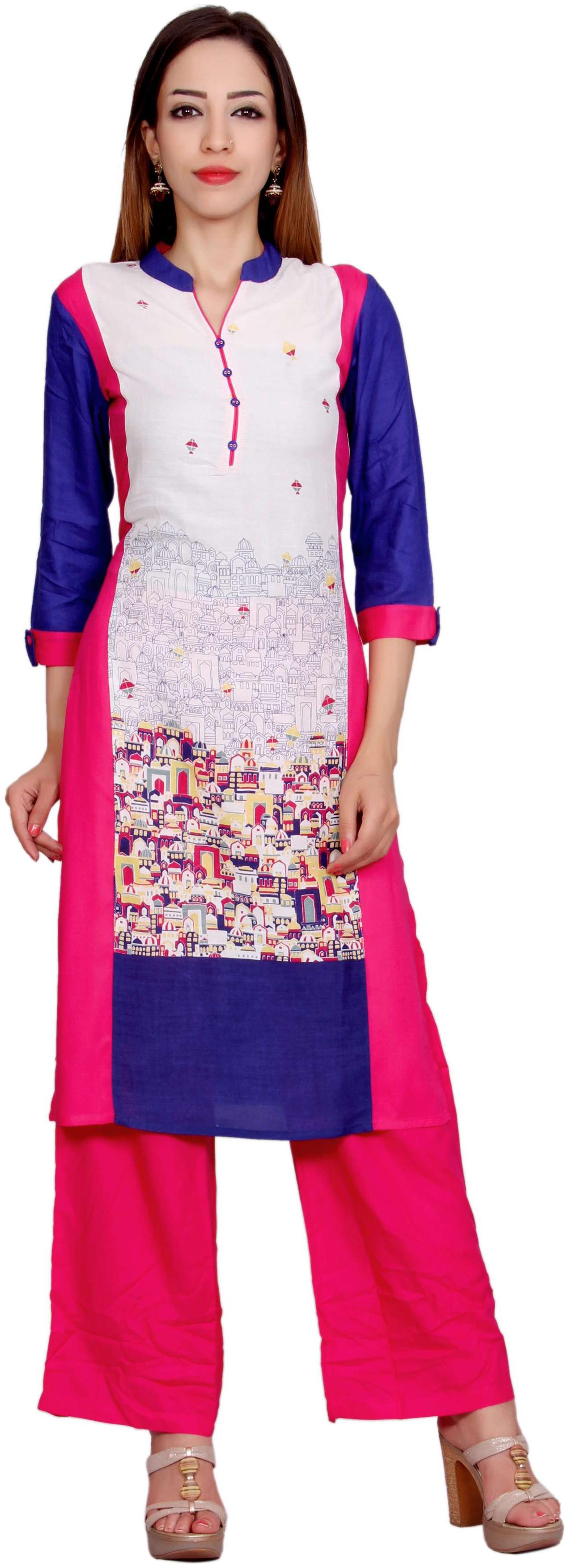 

Avanya Women Blue Printed Straight Kurta