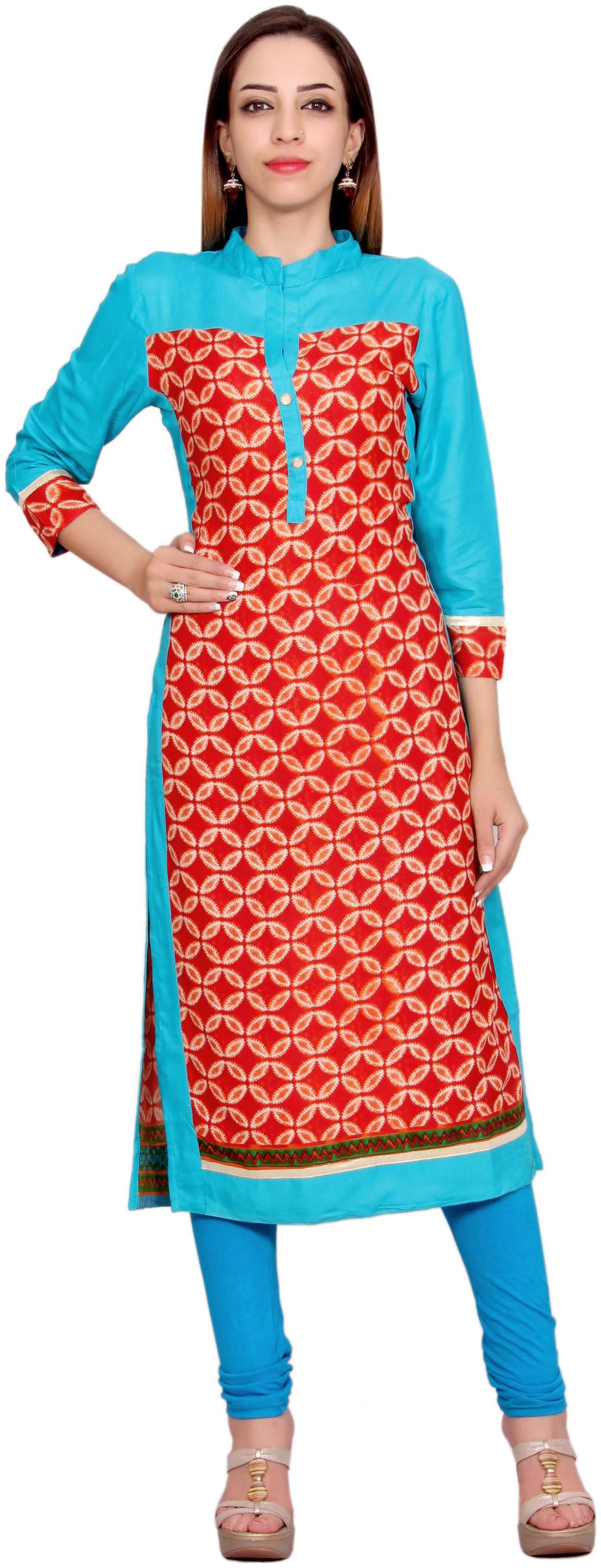 

Avanya Women Red Printed Straight Kurta