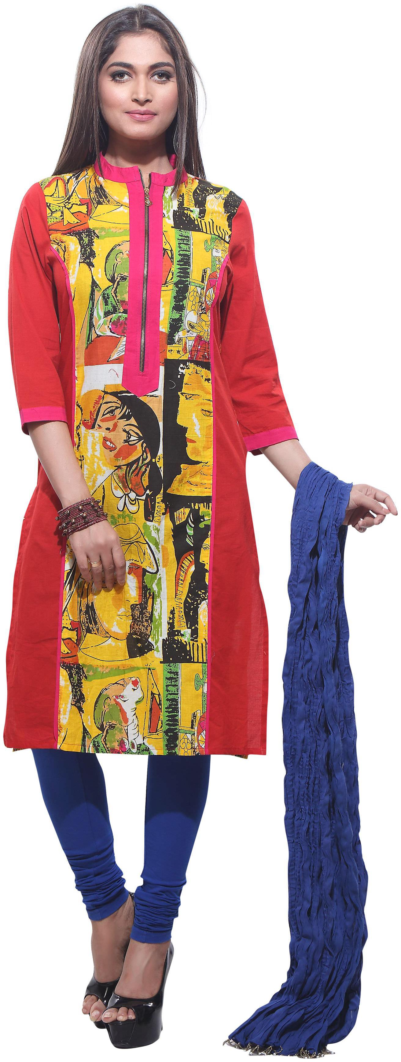 

Avanya Women Cotton Straight Kurta with Legging Dupatta Set