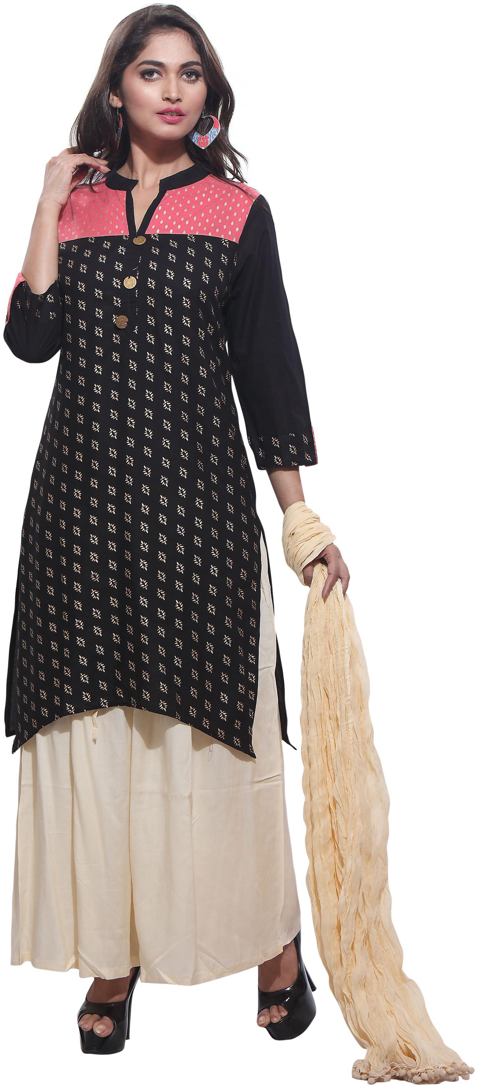 

Avanya Women Rayon Straight Kurta with Palazzo Dupatta Set