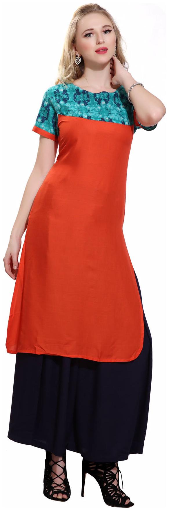 

Avanya Women Orange Solid Straight Kurta