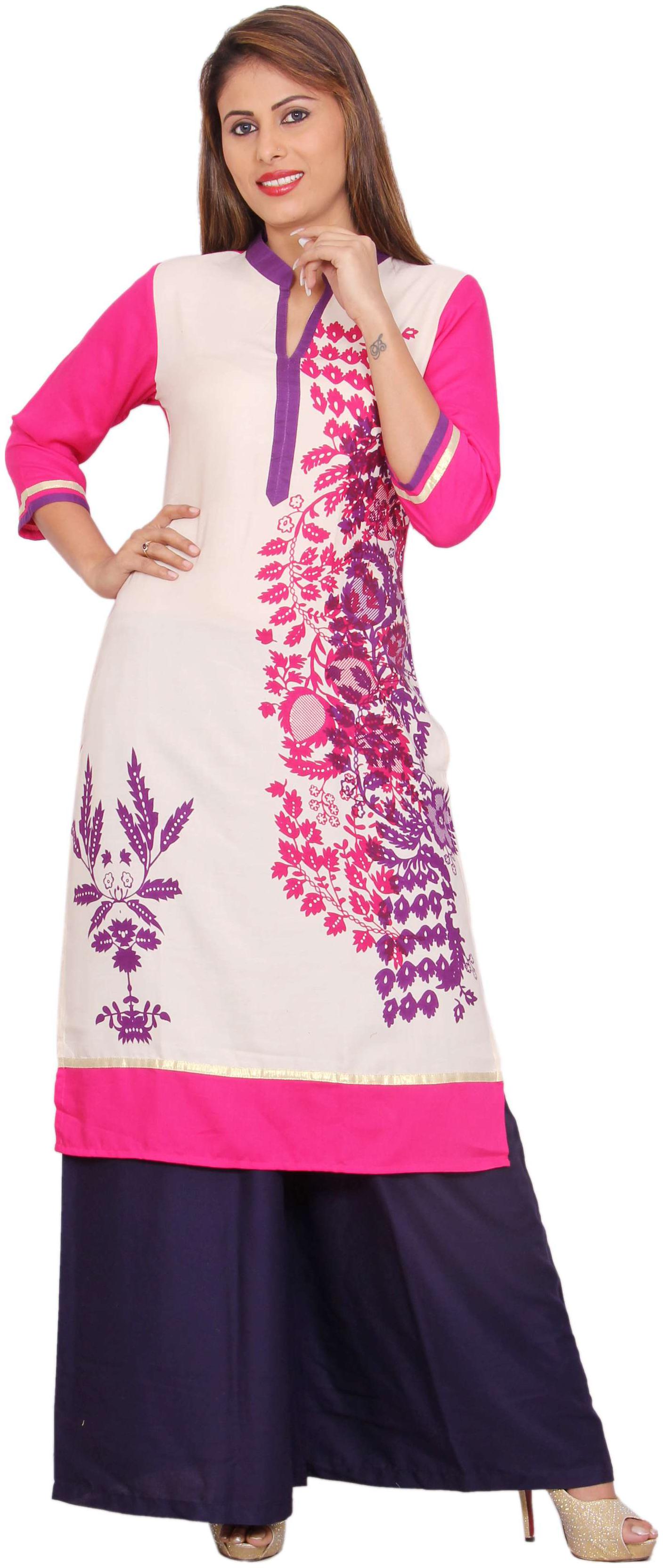 

Avanya Women Pink Printed Straight Kurta