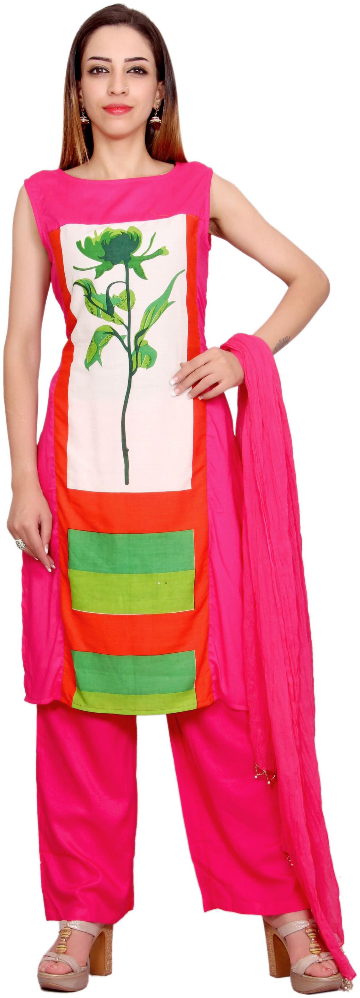 

Avanya Women Rayon Straight Kurta with Palazzo Dupatta Set