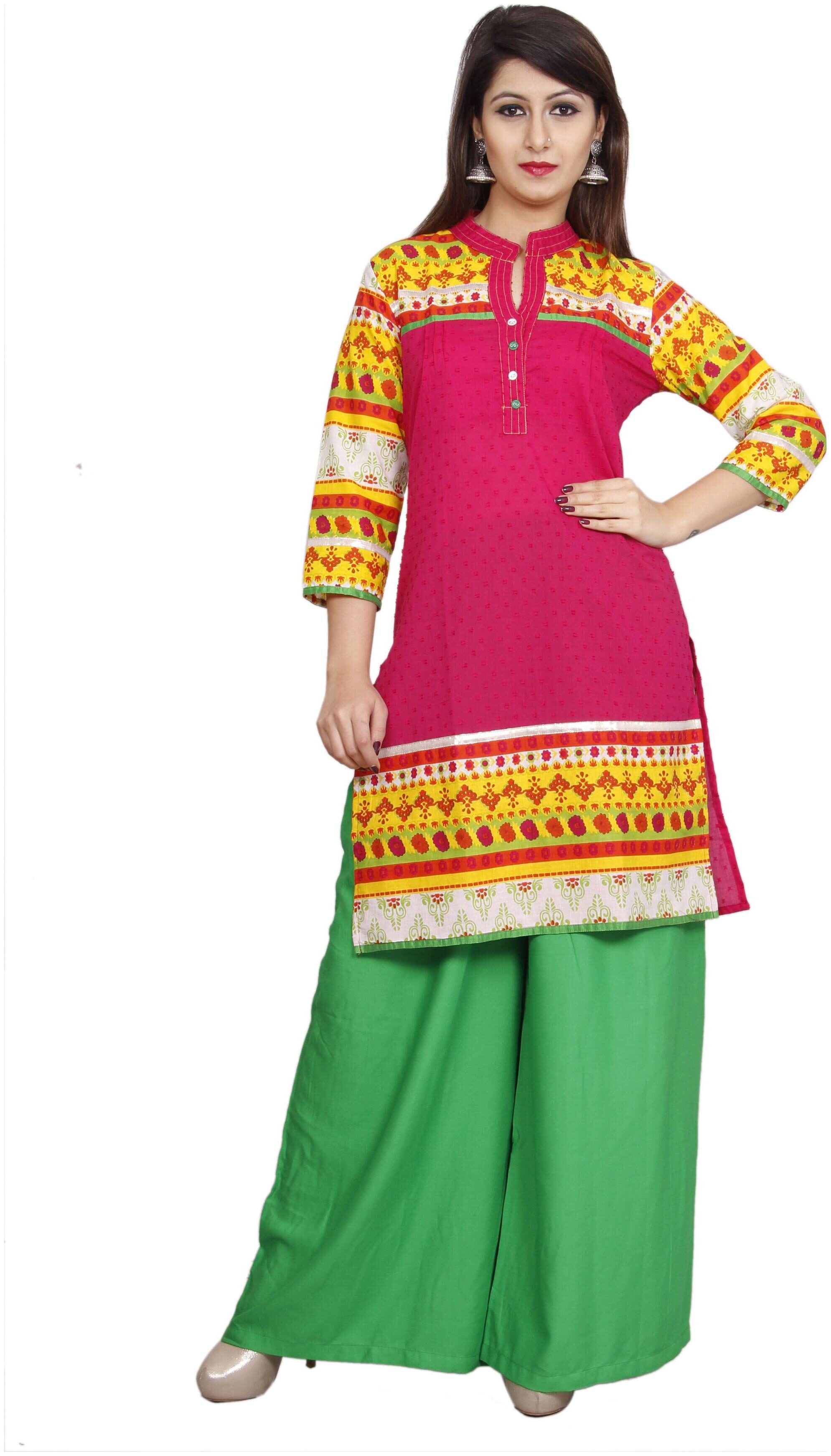 

Avanya Women Pink Printed Straight Kurta