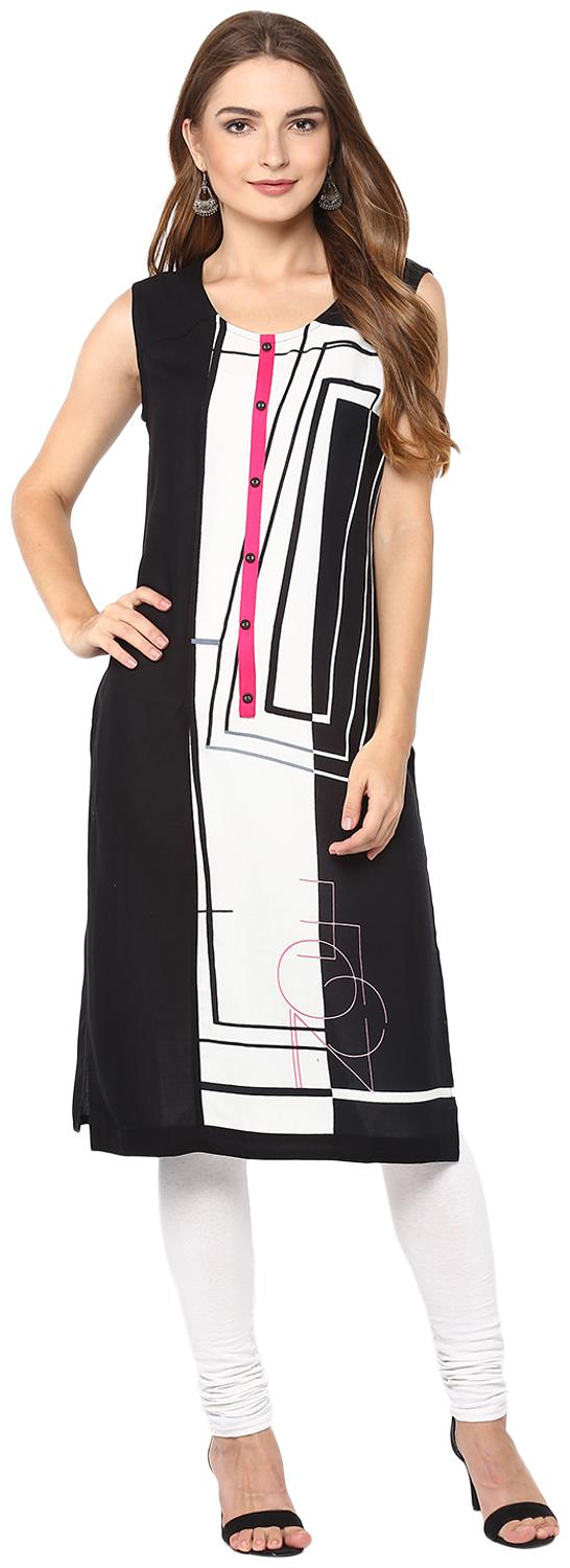 

Avanya Women Black Printed Straight Kurta