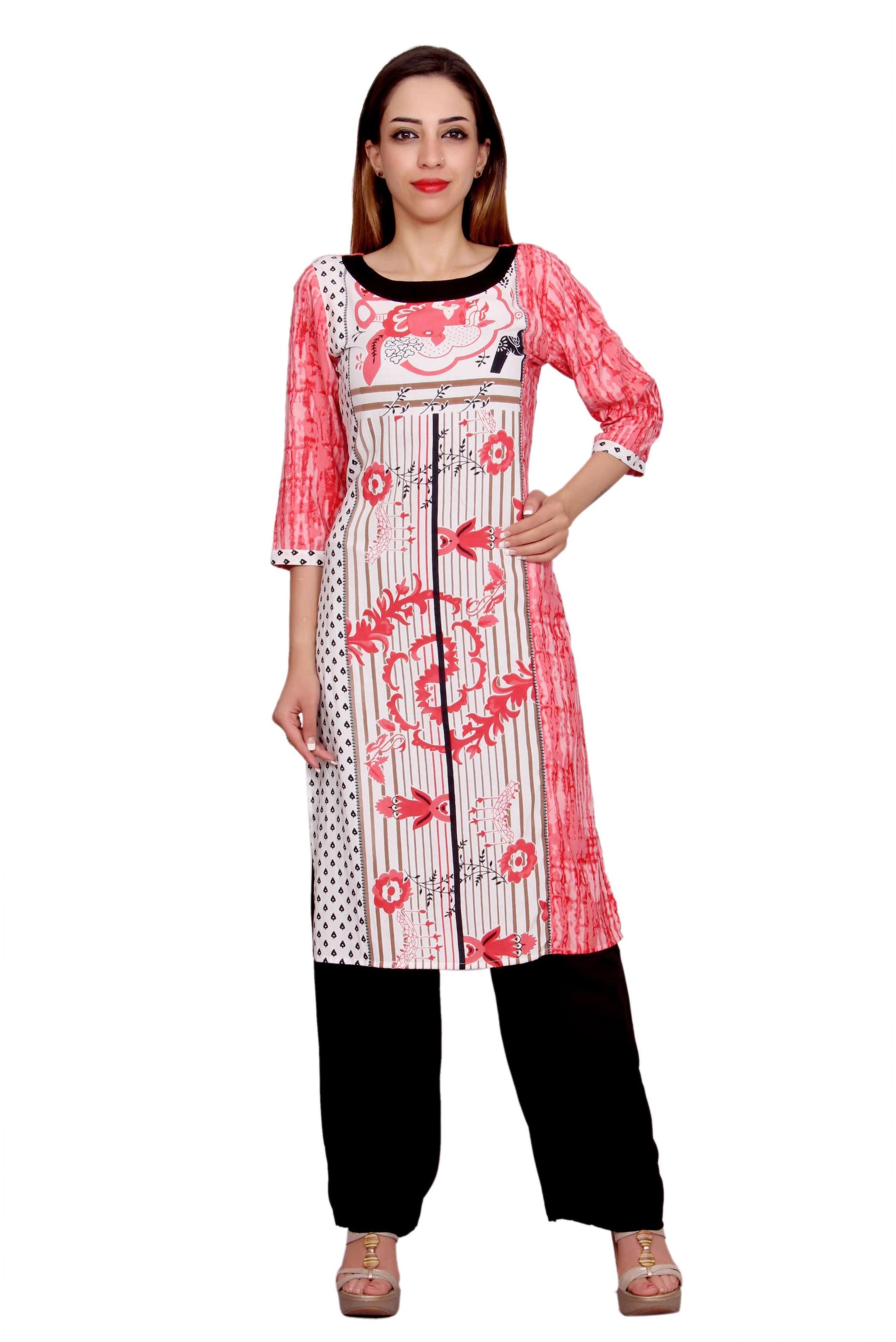 

Avanya Women Pink Printed Straight Kurta