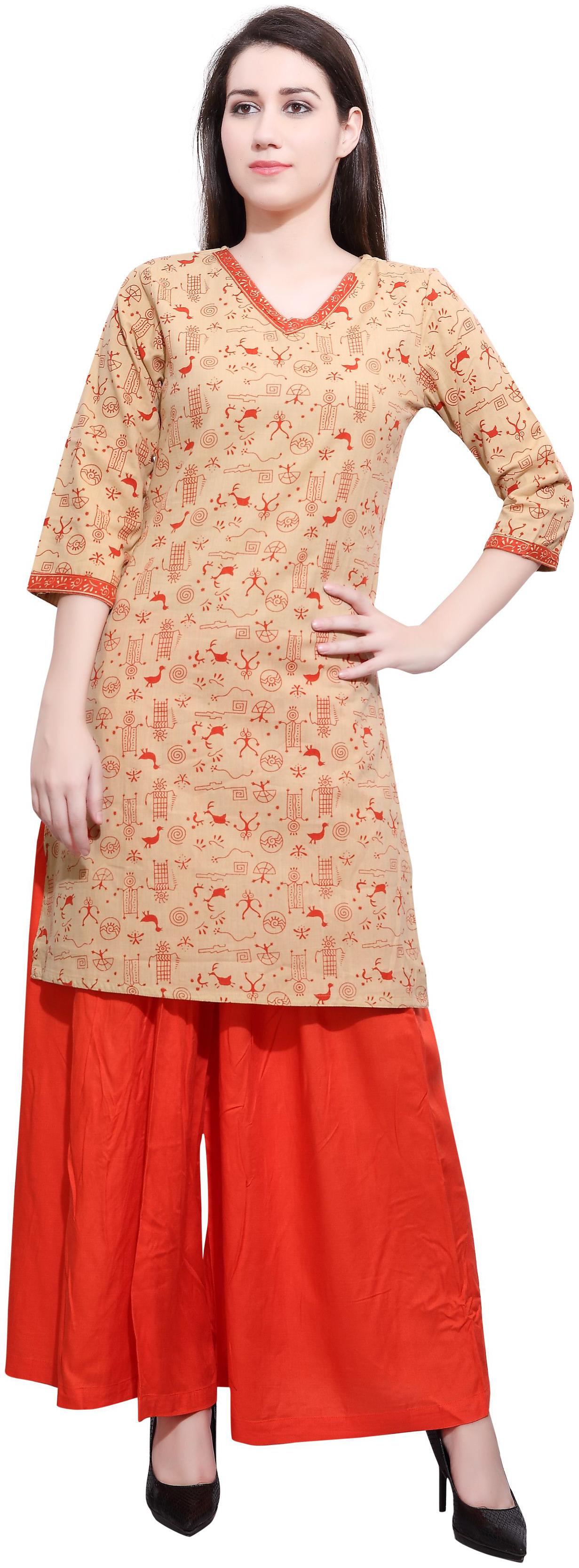 

Avanya Women Beige Printed Straight Kurta