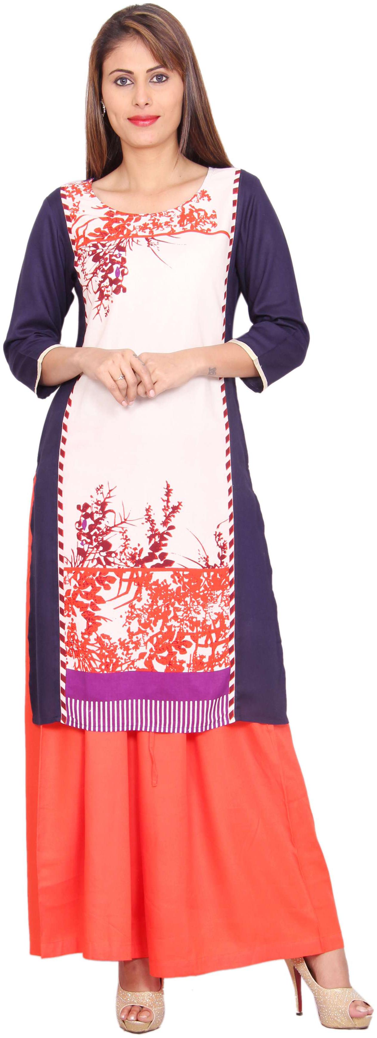 

Avanya Women Blue Printed Straight Kurta