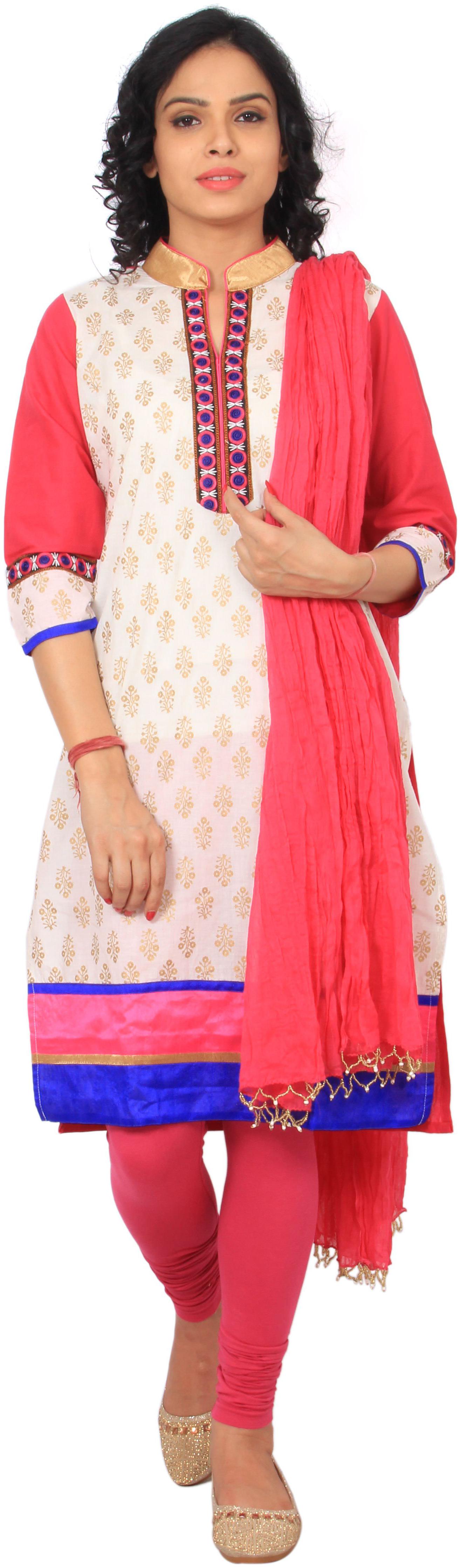 

Avanya Women Cotton Straight Kurta with Legging Dupatta Set