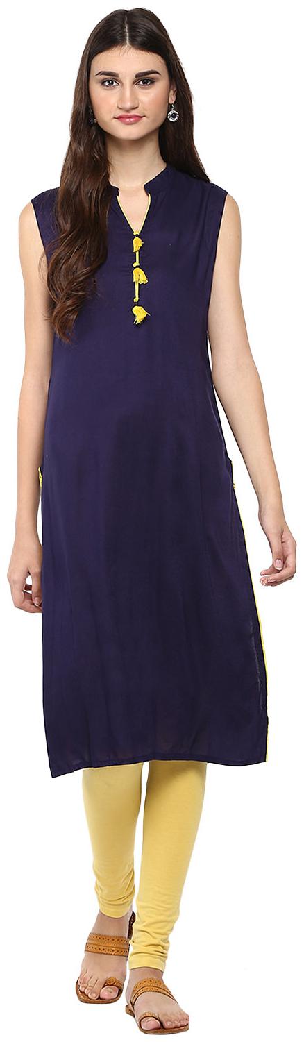 

Avanya Women Blue Solid Straight Kurta