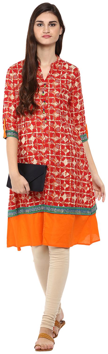 

Avanya Women s Printed Cotton A-Line Kurta