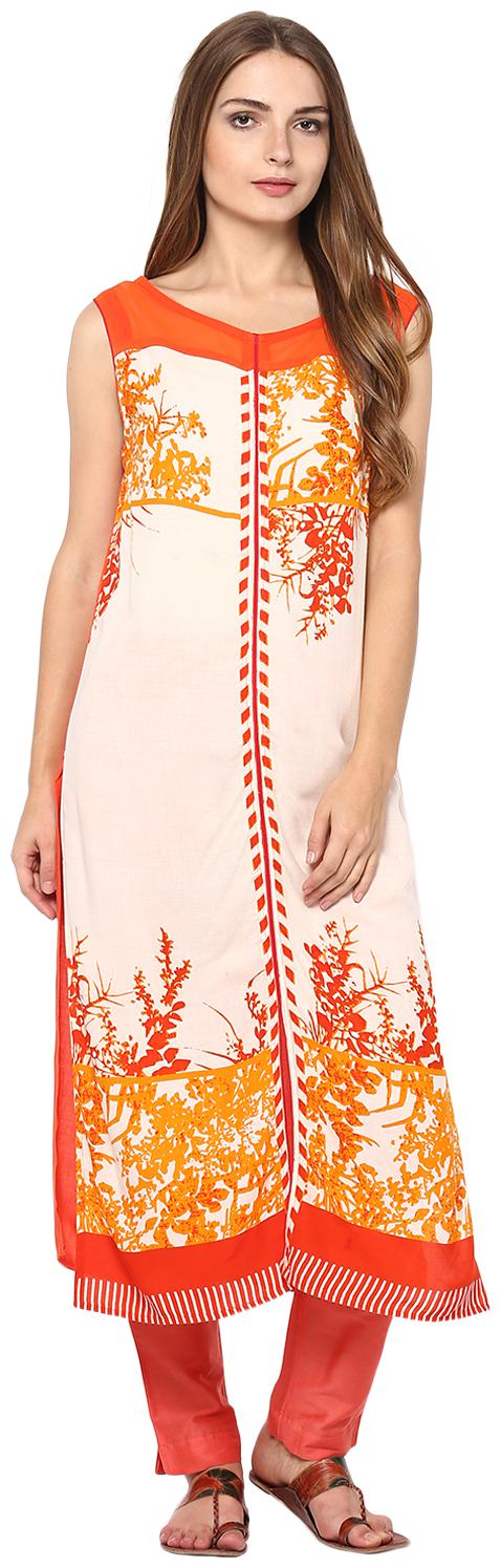 

Avanya Women White Printed Straight Kurta