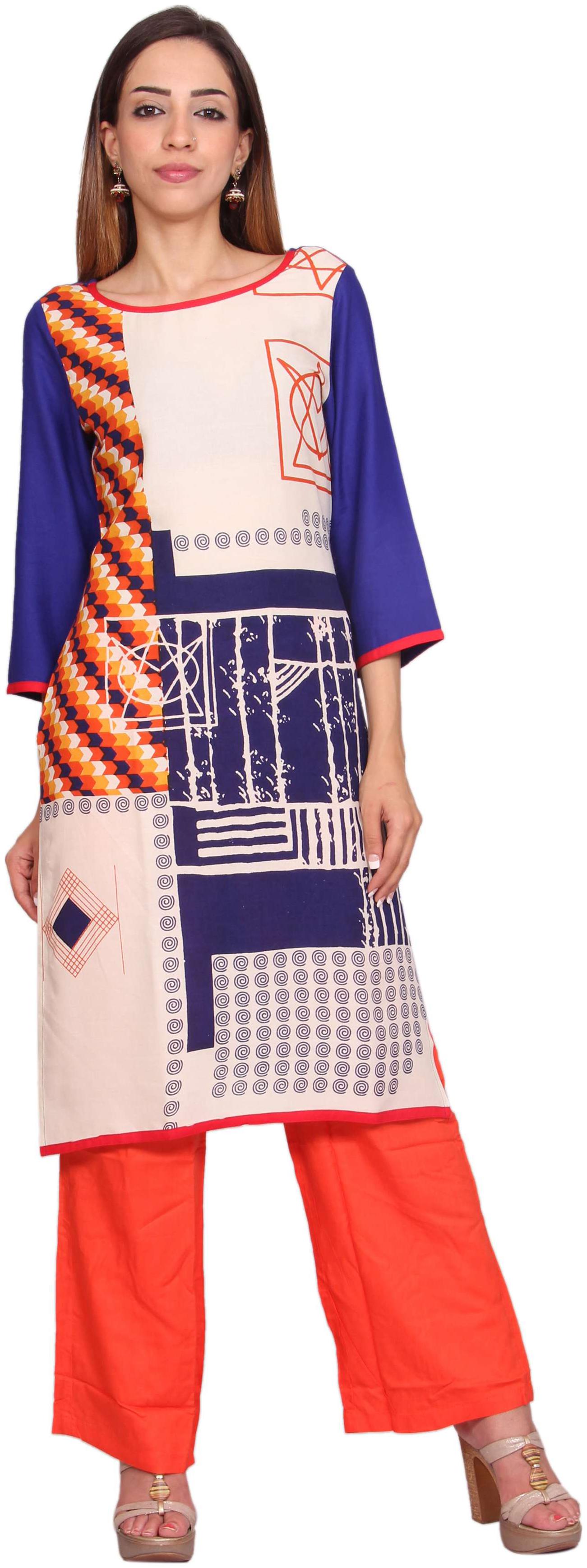 

Avanya Women Blue Printed Straight Kurta