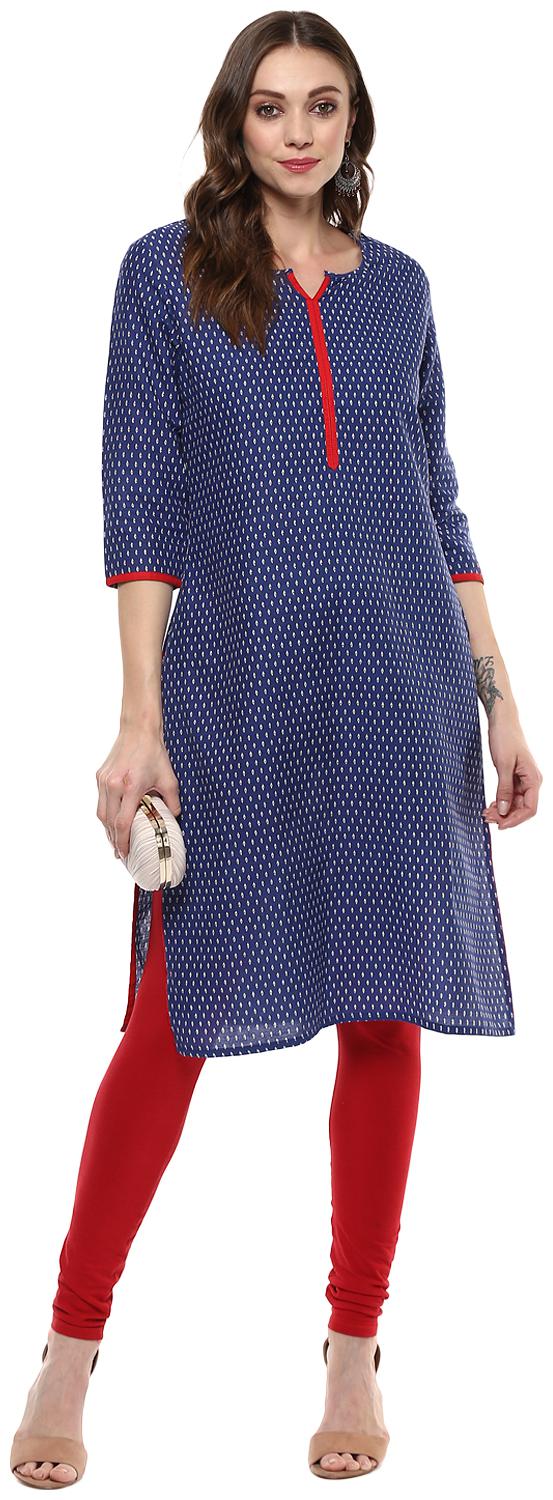 

Avanya Women Blue Printed Straight Kurta