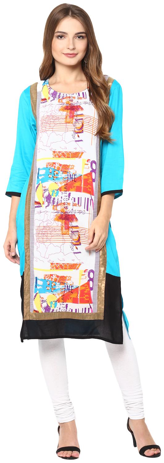 

Avanya Women Turquoise Printed Straight Kurta