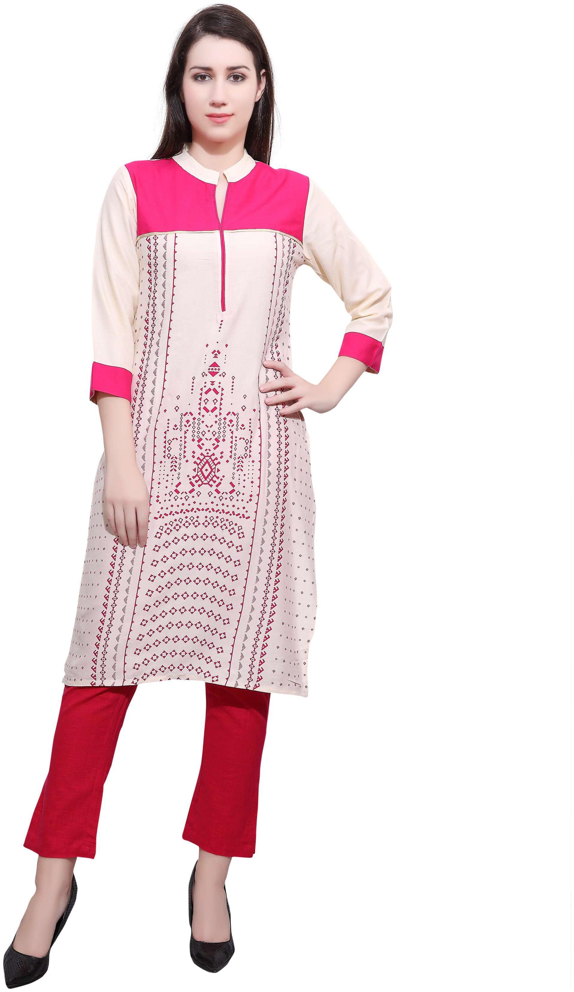 

Avanya Women Pink Printed Straight Kurta