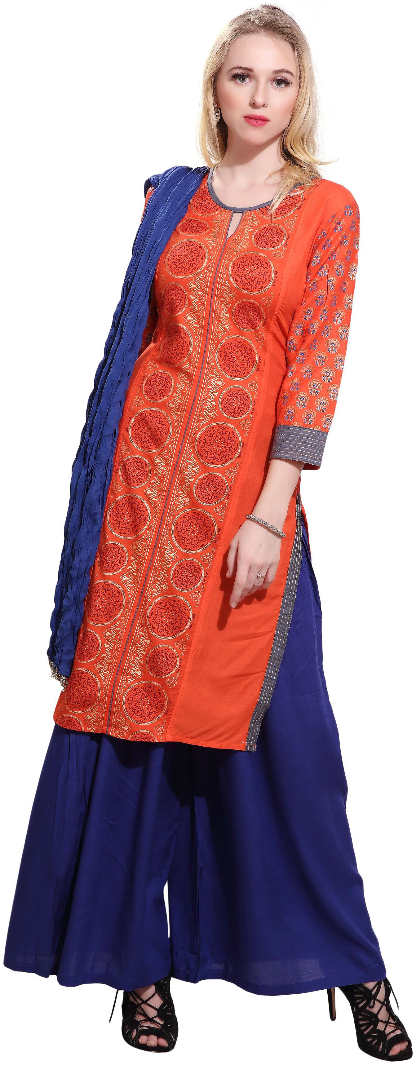 

Avanya Women Rayon Straight Kurta with Palazzo Dupatta Set