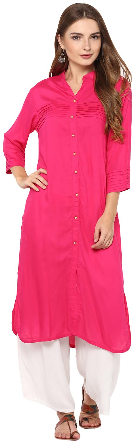

Avanya Women Pink Solid Straight Kurta
