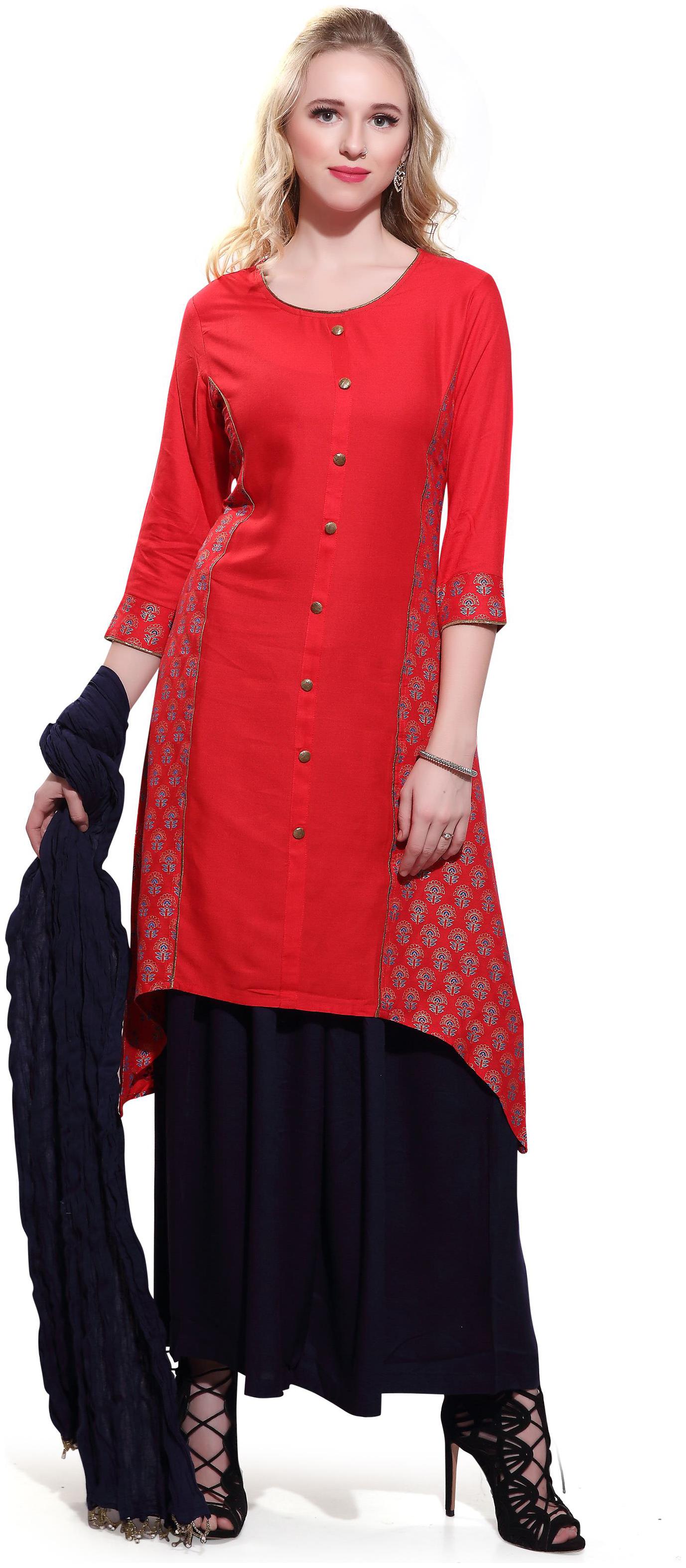 

Avanya Women Rayon A-Line Kurta with Palazzo Dupatta Set