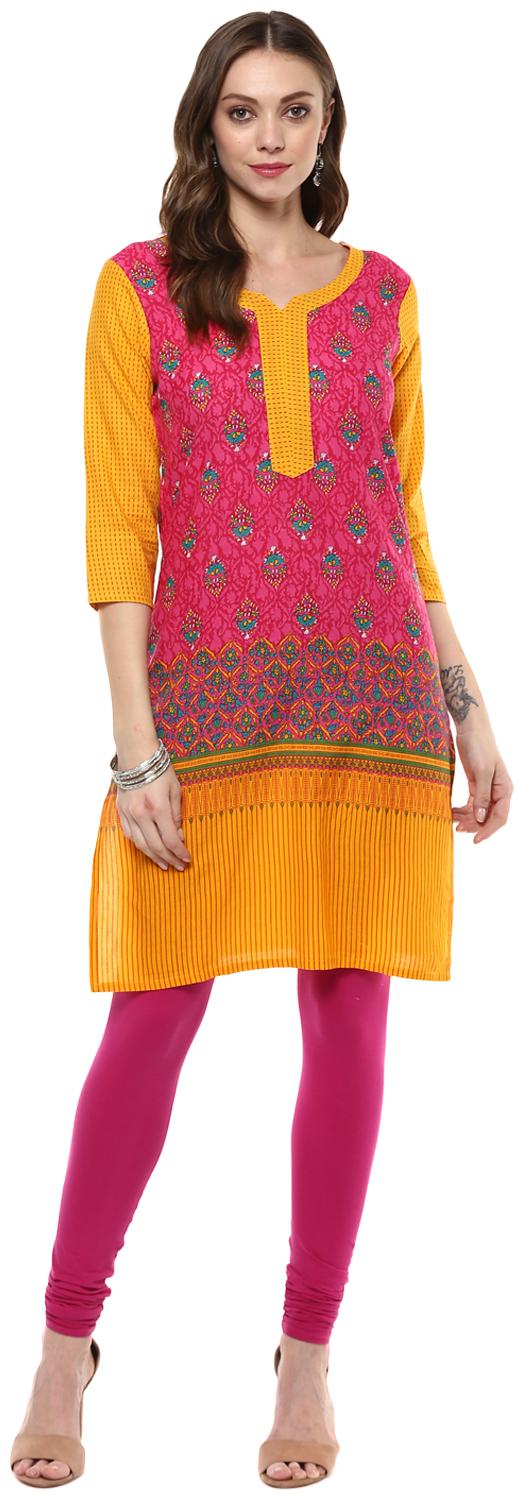 

Avanya Women Pink Printed Straight Kurta