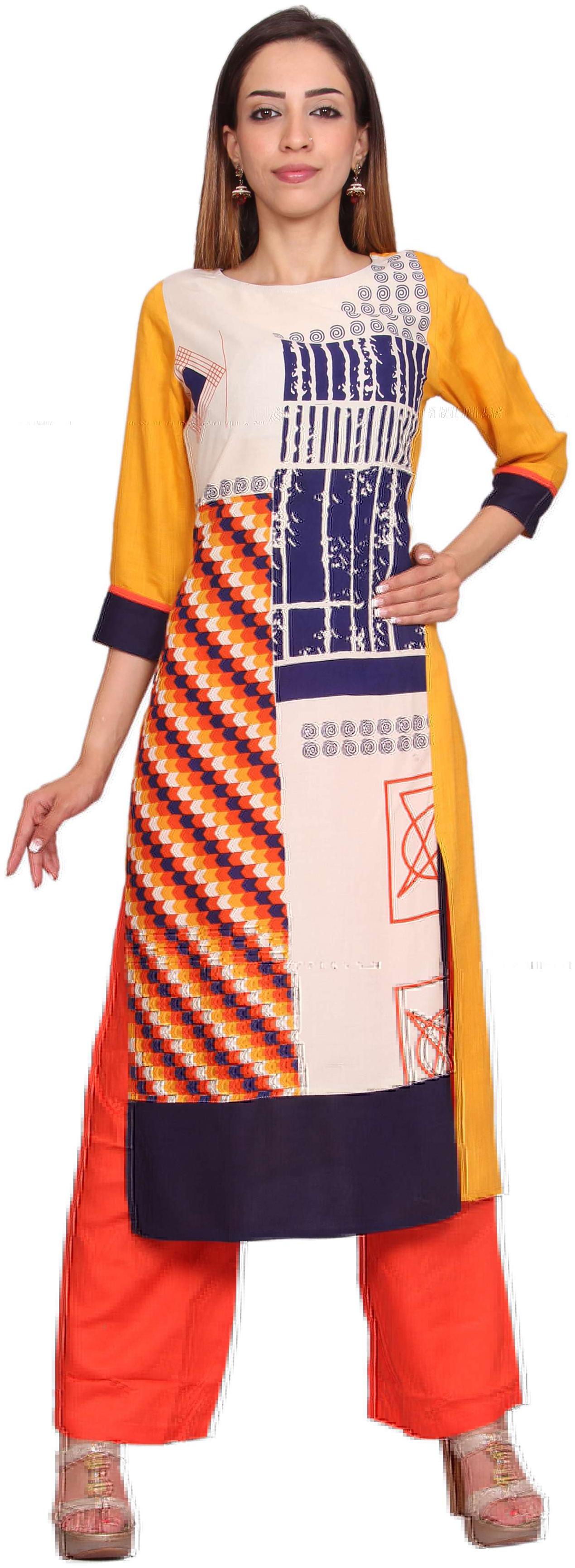 

Avanya Women Yellow Printed Straight Kurta