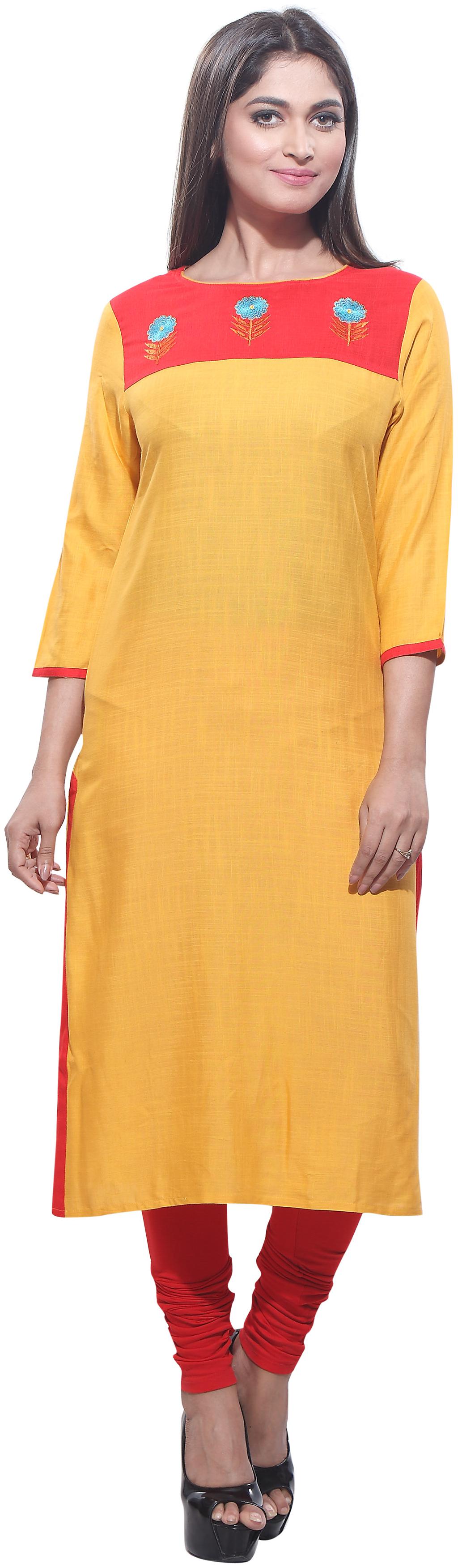 

Avanya Women Yellow Embroidered Straight Kurta